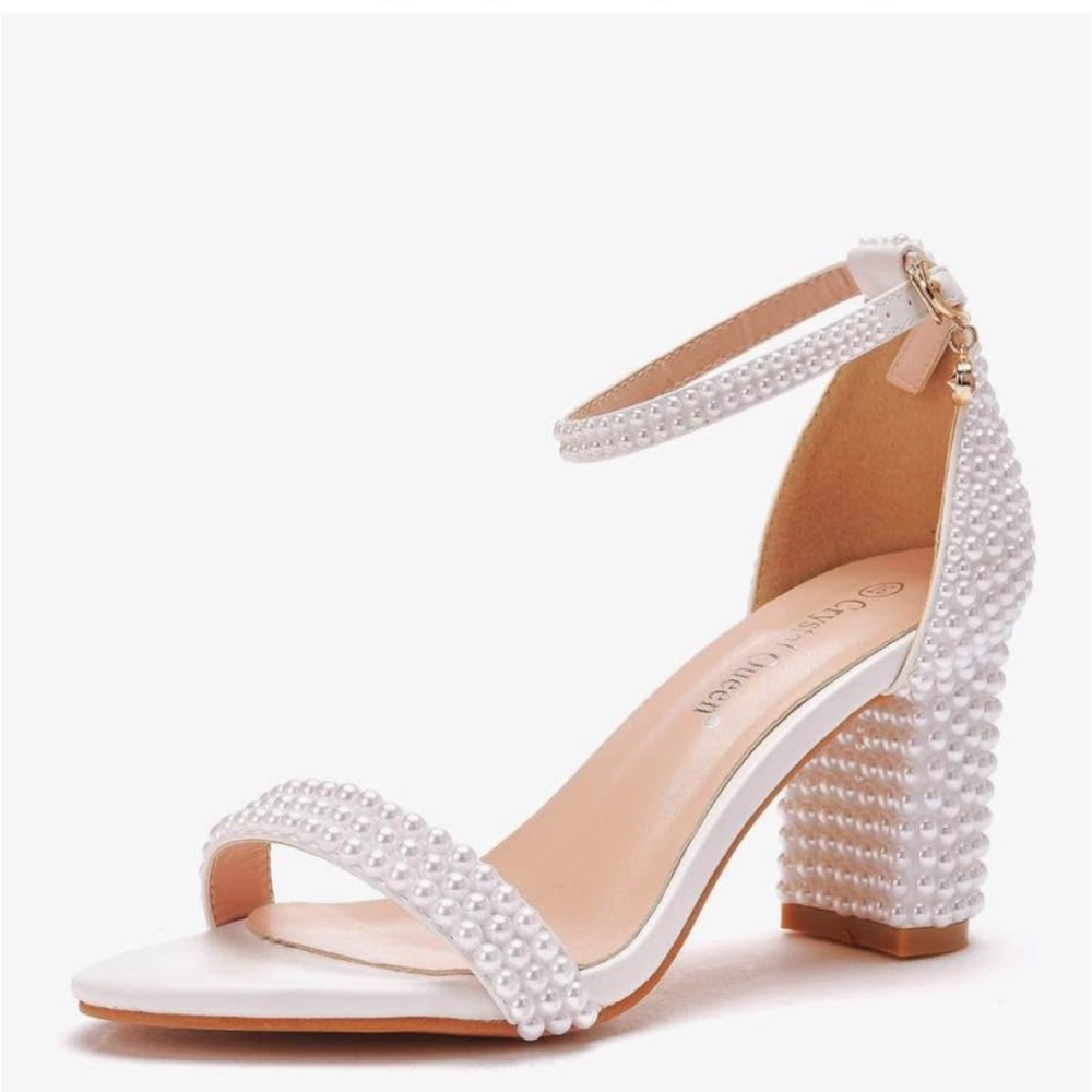 Elegant White Pearl-Embellished Heels